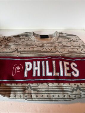 Mens Phillies Crewneck Sweater - Gray and Maroon